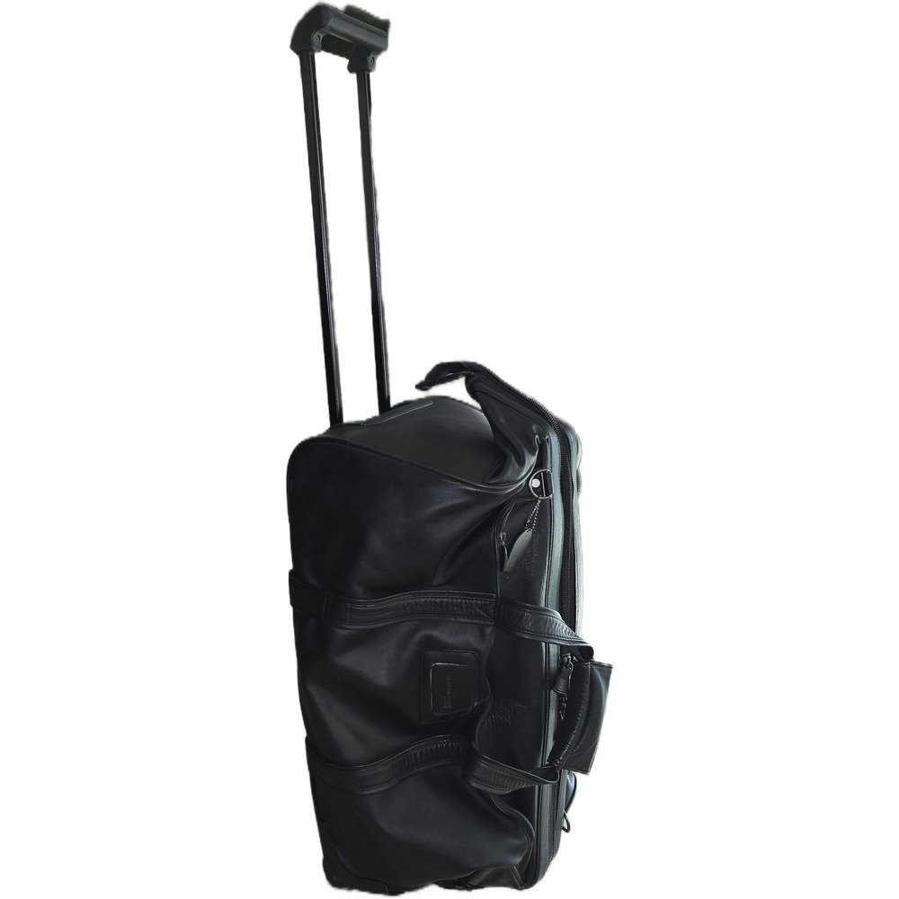 Kenneth Cole New York Black Leather Rolling Duffel Bag Travel Luggage Carry On